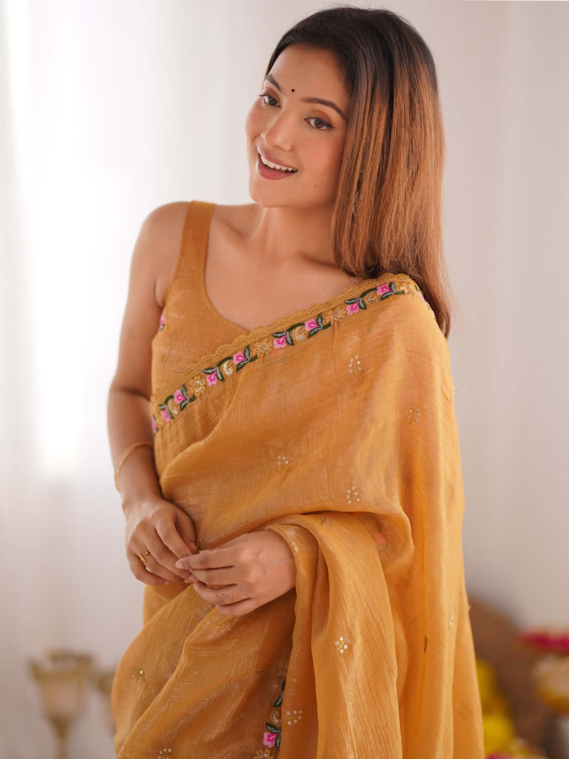 Aromie Mustard Designer Saree Canada - Elegant & Stylish