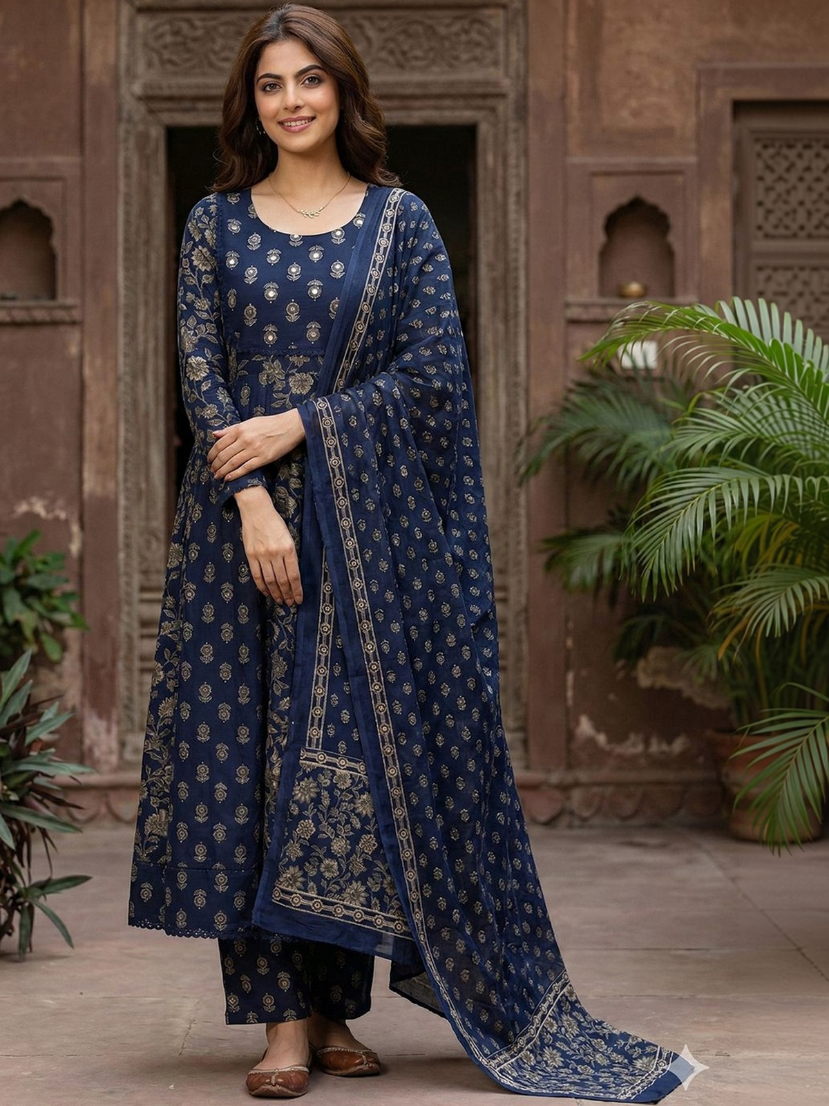 Navy blue embroidered anarkali set Canada, featuring ornate detailing ideal for festive occasions