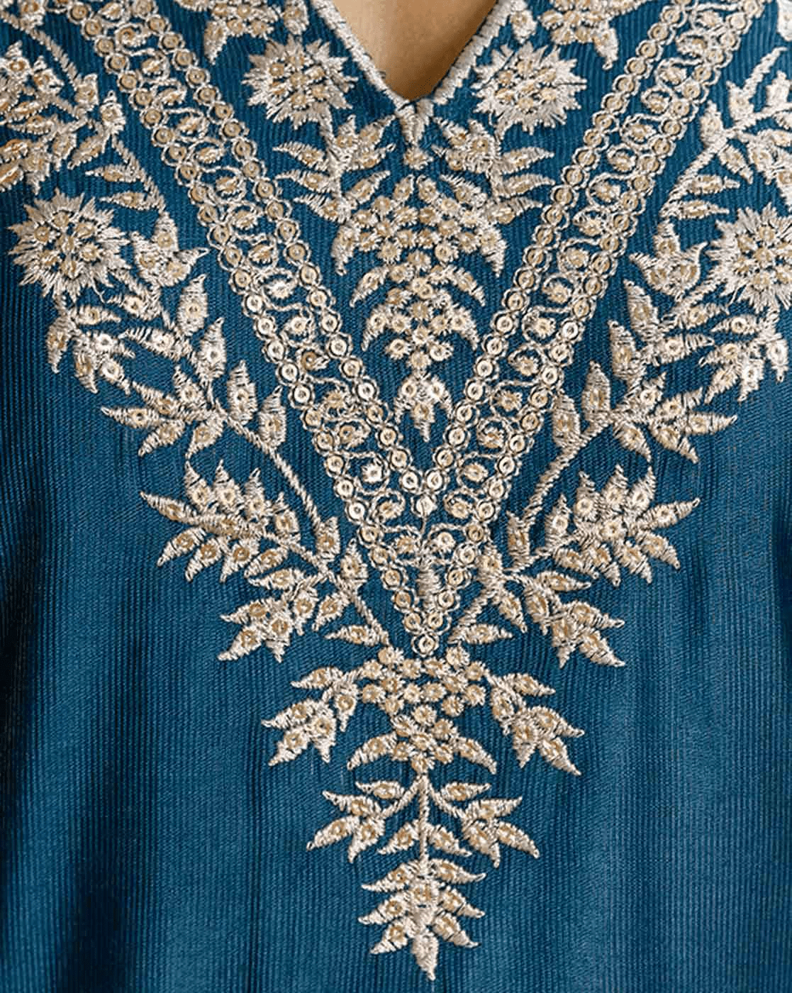 Navy Blue Floral Kurta Set featuring exquisite gold embroidery for a stylish ethnic look