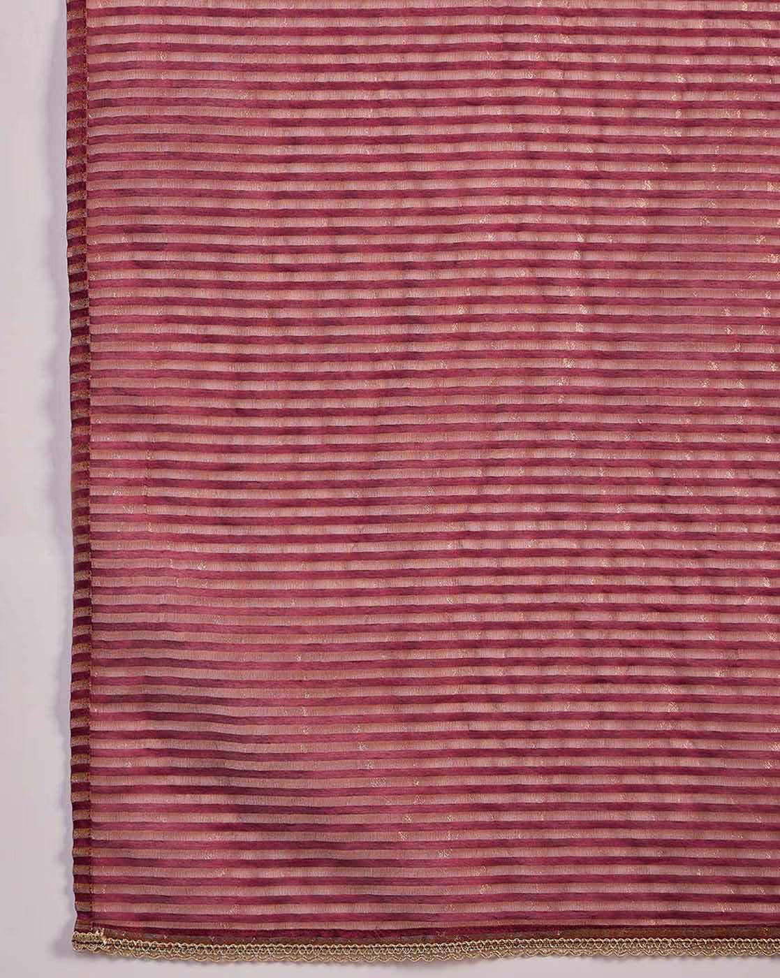 Aromie net embroidered kurta set featuring delicate striped fabric in a rich maroon hue