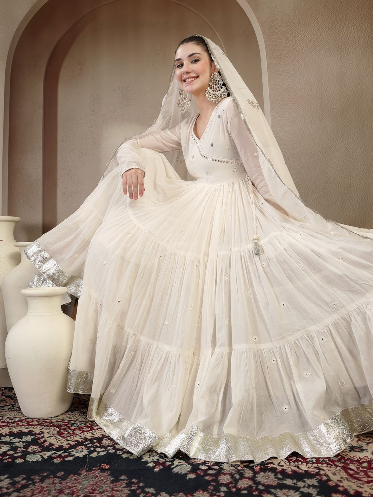 Elegant off white Anarkali kurta set Canada with intricate embroidery and flowing silhouette