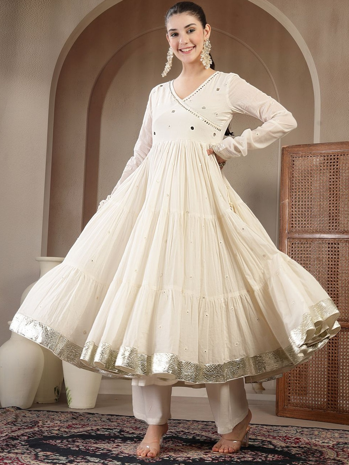 Elegant off white Anarkali kurta set Canada with intricate detailing and flared design