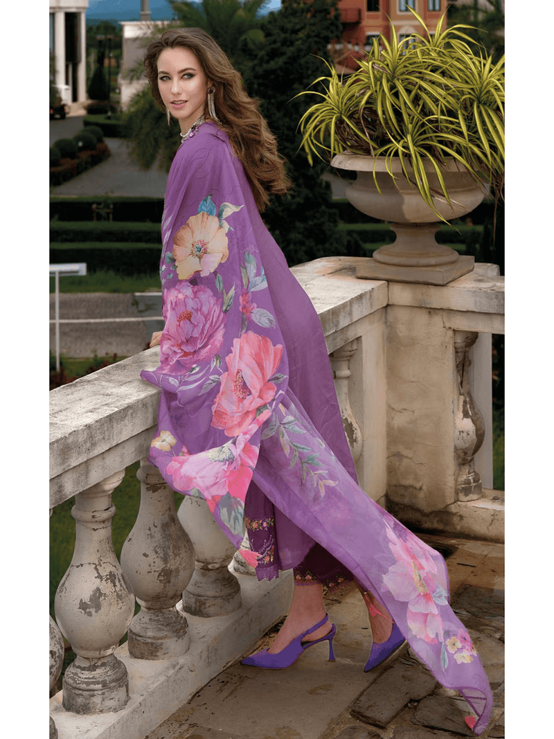 Orchid Floral Embroidered Viscose Kurta Set with Pant and Dupatta – Elegant Festive Outfit for Women - aromie