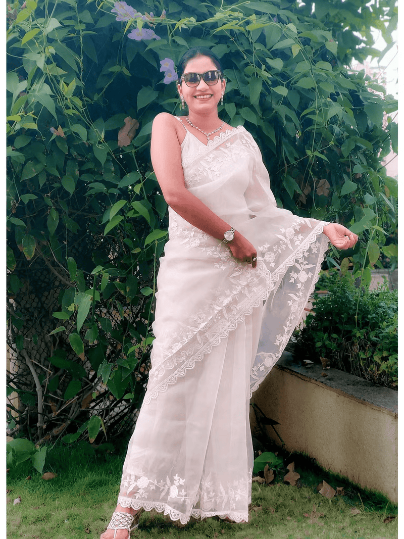 Organza Party Saree with Sequins – Includes Unstitched Blouse - aromie