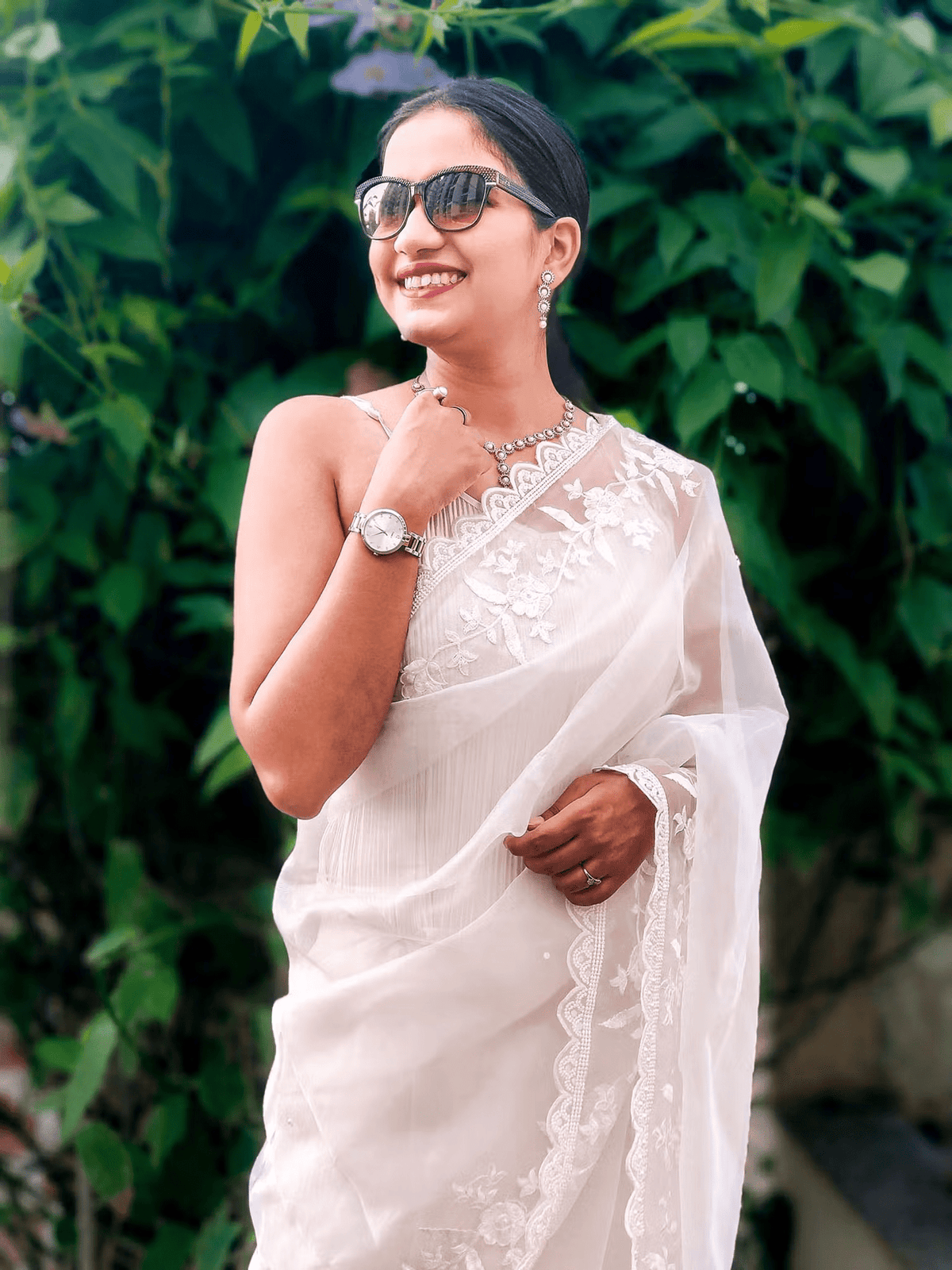 Organza Party Saree with Sequins – Includes Unstitched Blouse - aromie