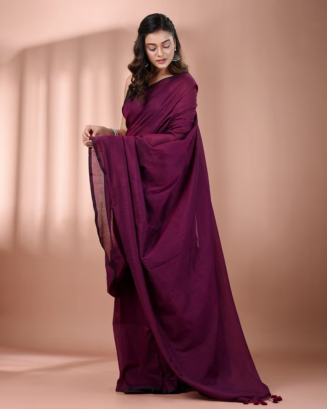 Front view of a purple organza saree with stone work Canada, perfect for weddings and special occasions