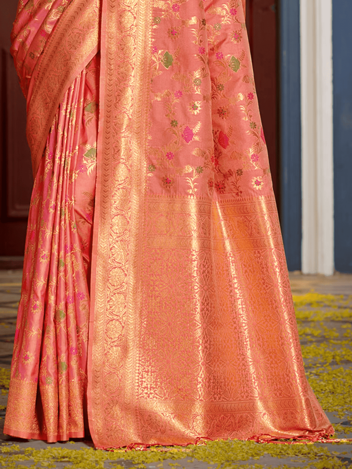 Peach Banarasi Silk Saree for Elegant Occasions