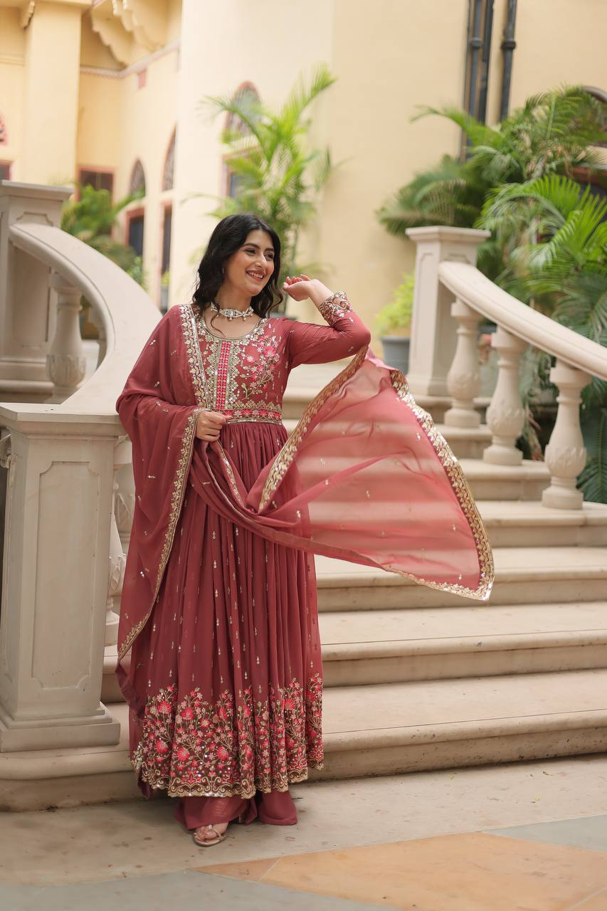 Peach designer sharara suit set by Aromie in a flowing fabric, perfect for weddings and festive occasions