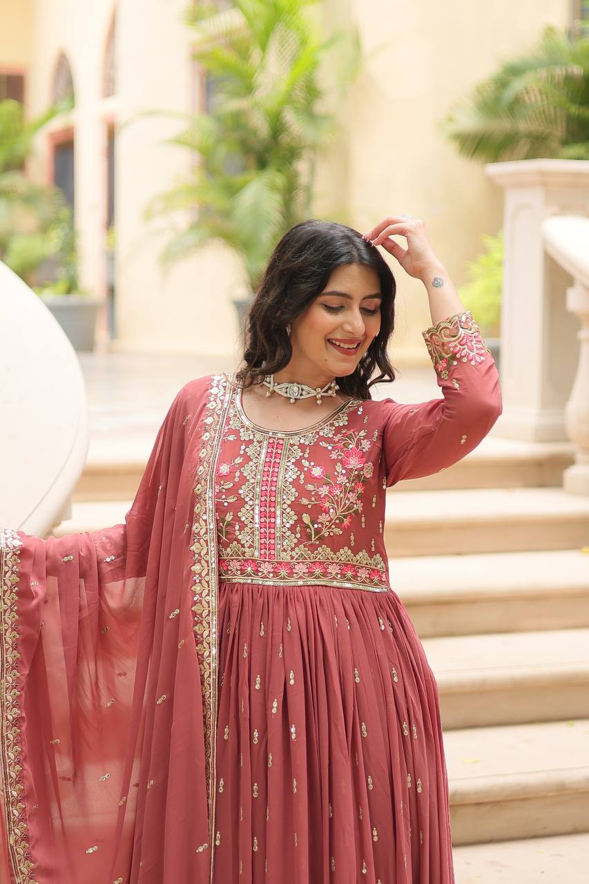 Peach designer sharara suit set with intricate embroidery, perfect for weddings and festive occasions