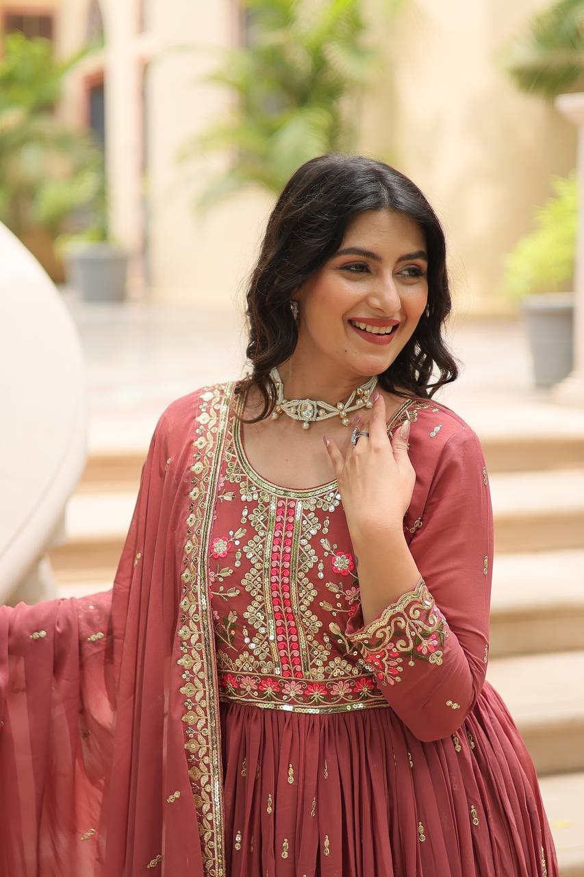 Peach designer sharara suit set in silk with intricate embroidery, perfect for festive occasions