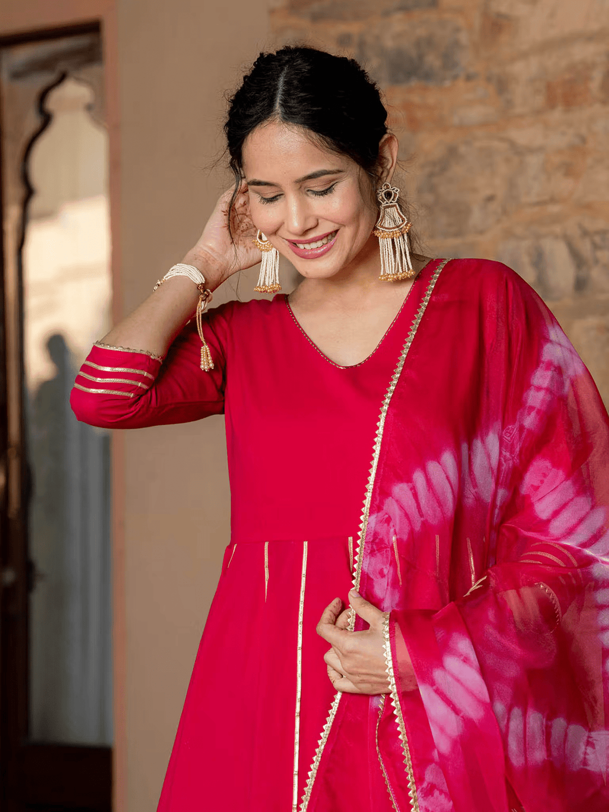 Pink Anarkali Suit Set Canada featuring elegant design and detailed accessories