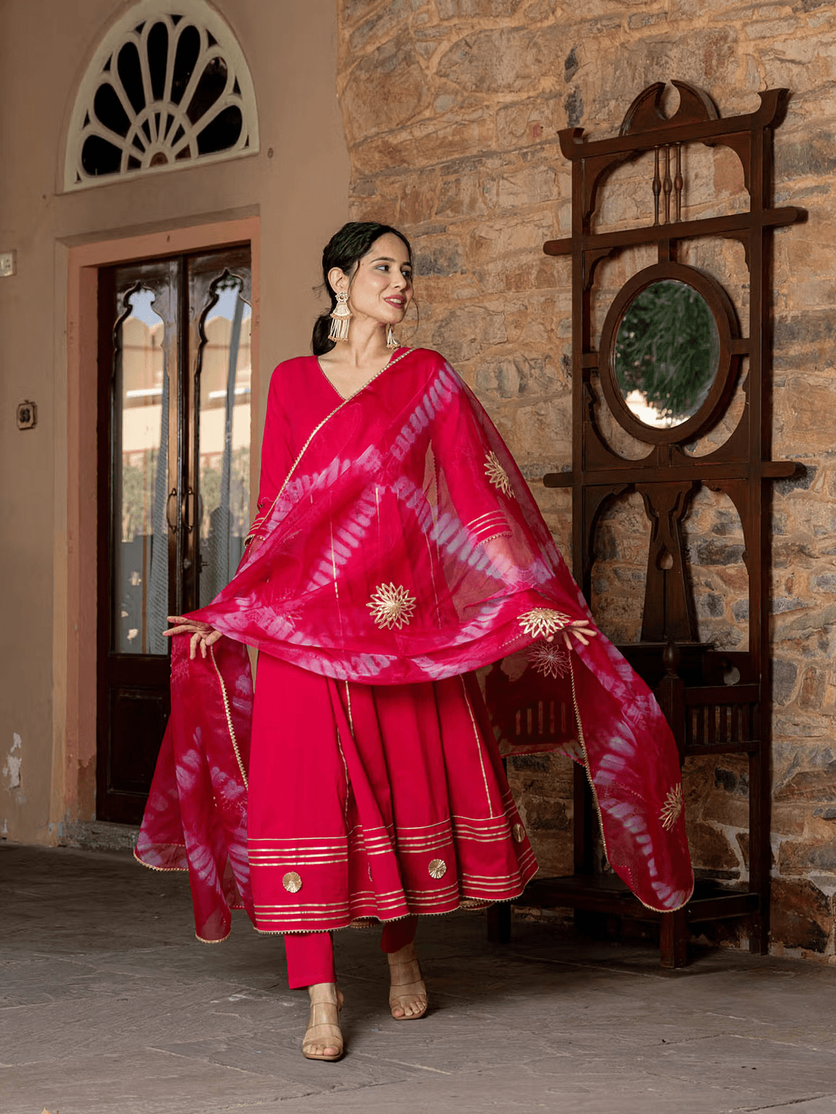 Elegant Pink Anarkali Suit Set Canada with intricate embroidery and flowing dupatta, perfect for festive occasions