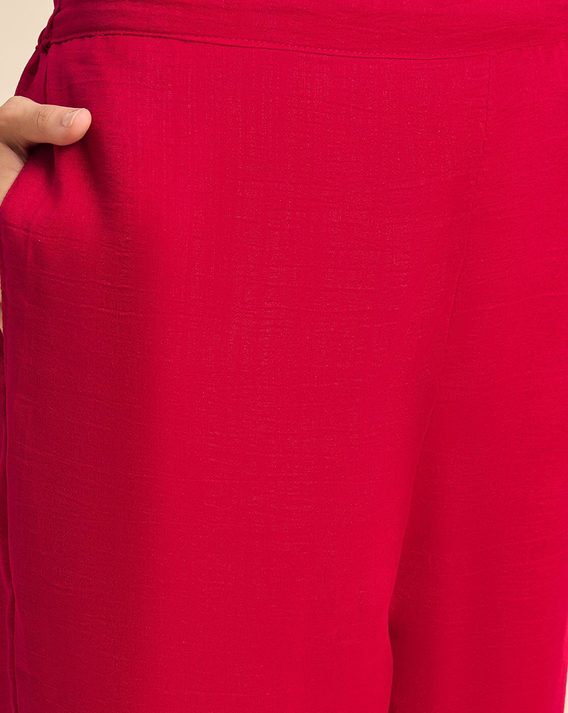 Close-up of Pocket Detail on Pink Embroidered Kurta Set for a Stylish Look