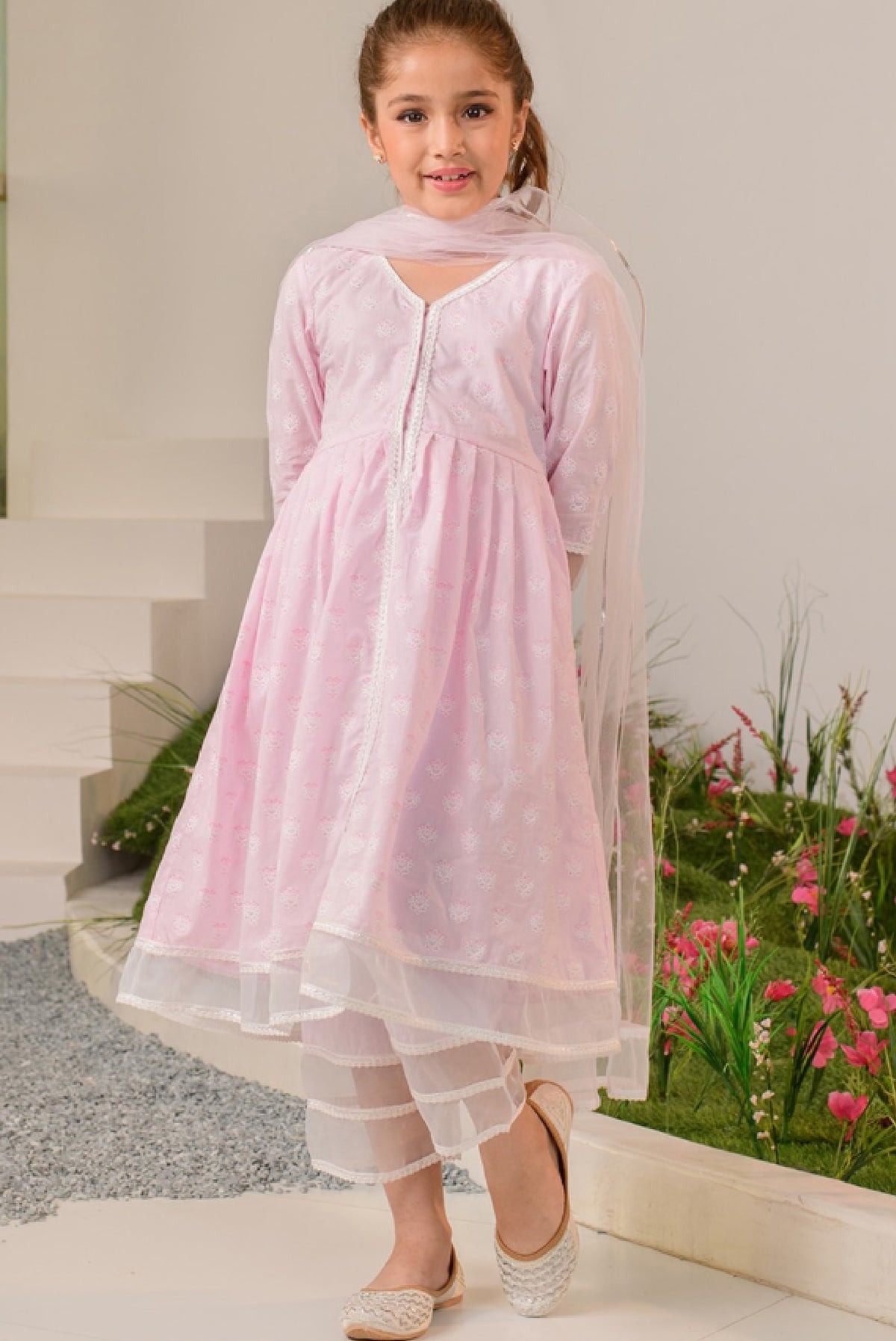 Pink Ethnic Kurta Set for Girls - Stylish Tradition