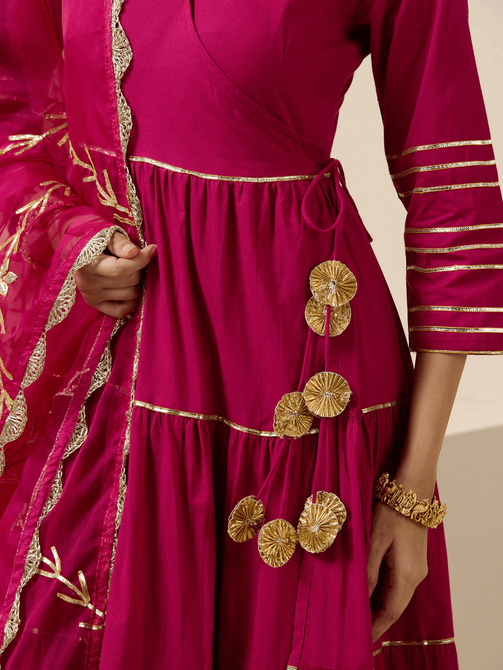 Elegant Pink Gotta Patti Kurta Set Canada featuring intricate gold detailing and feminine silhouette