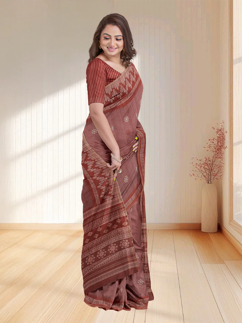 Front view of a pink semi tussar saree by aromie, perfect for festive occasions in Canada.