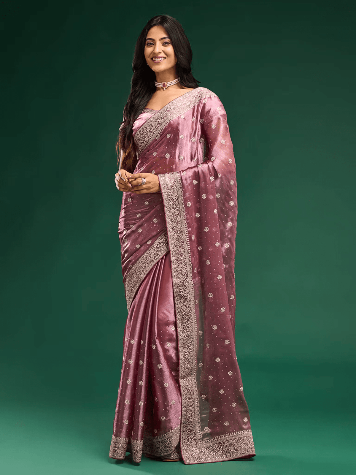 Pink Silk Embroidered Saree with Zari Work | Casual Saree with Unstitched Blouse Canada - aromie