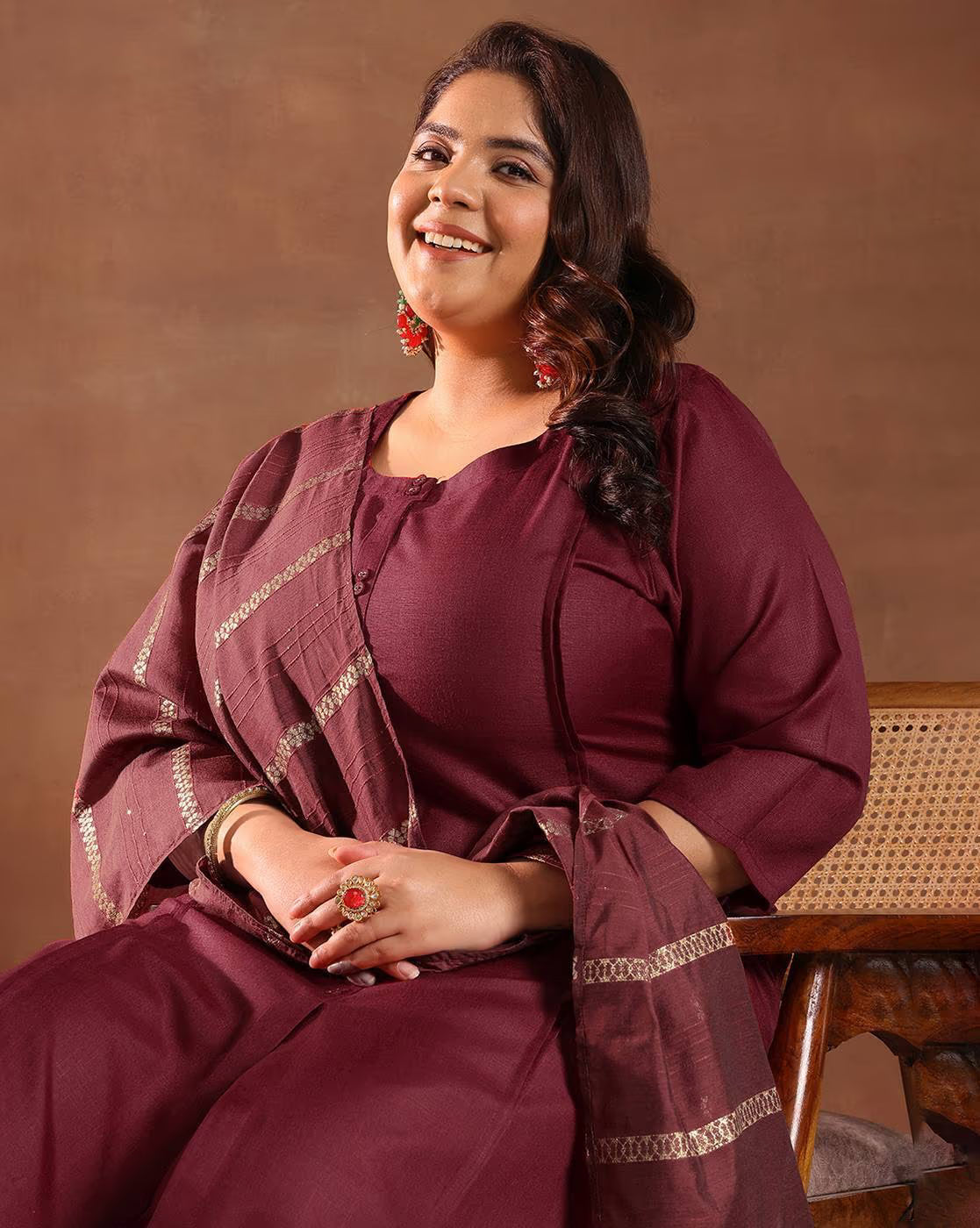 Maroon plus size Indian kurta set Canada with elegant detailing and matching dupatta for a stylish look