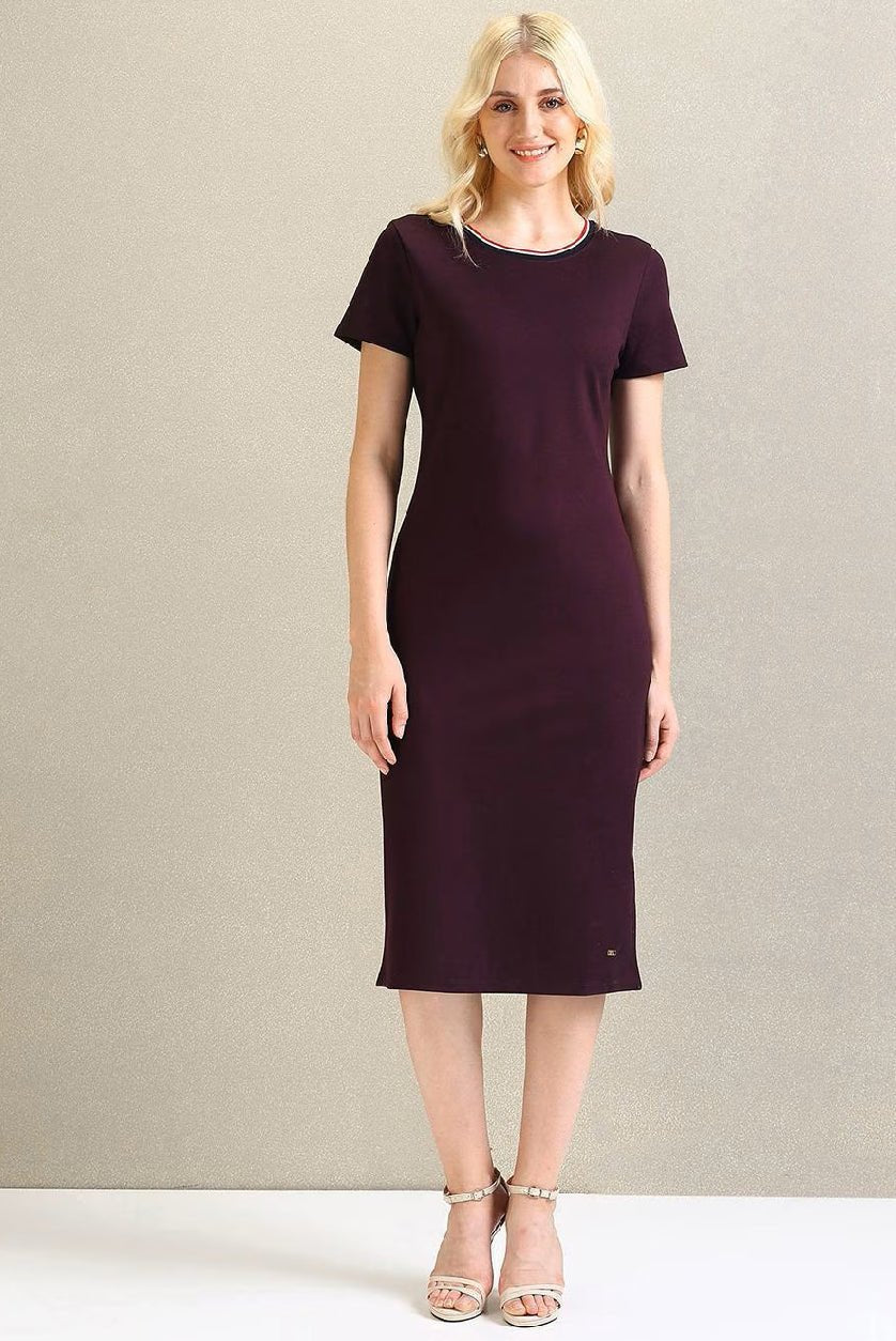 Ponte Roma Round - Neck Sheath Dress for Women – Classic Short Sleeve Polyester Dress - aromie