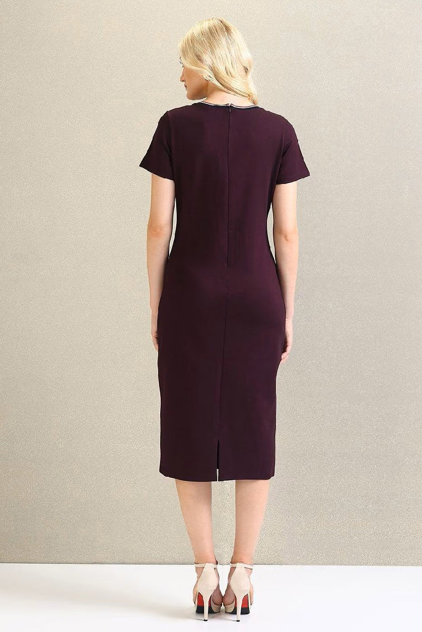 Ponte Roma Round - Neck Sheath Dress for Women – Classic Short Sleeve Polyester Dress - aromie