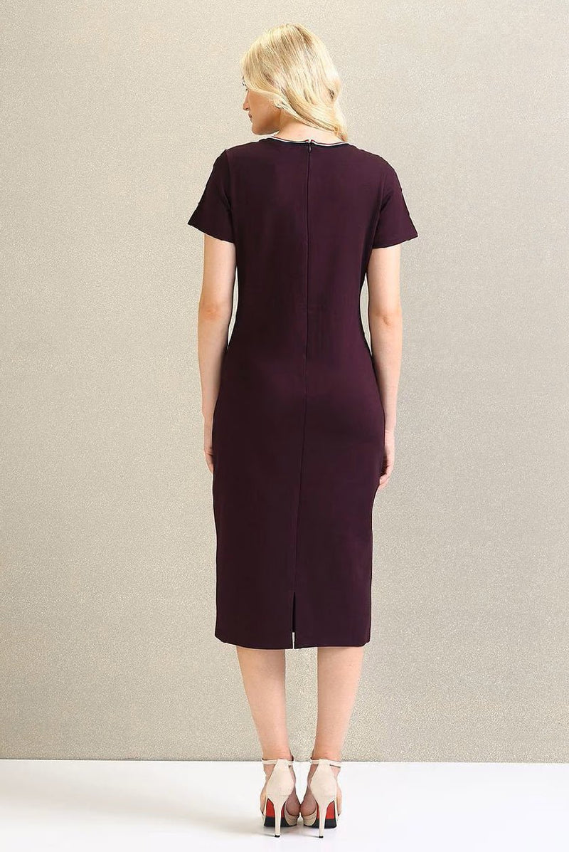 Ponte Roma Round - Neck Sheath Dress for Women – Classic Short Sleeve Polyester Dress - aromie