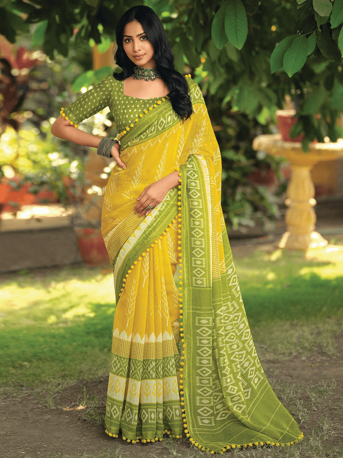 Printed Cotton Casual Saree in Vibrant Yellow