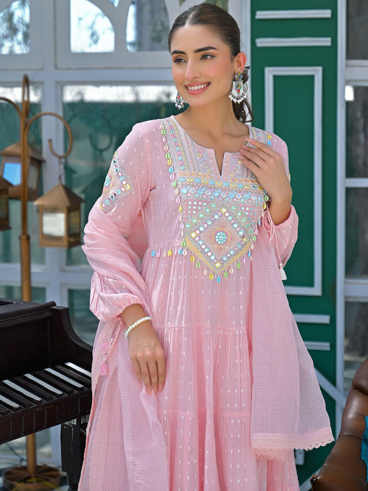 Aromie three piece Kurtha featuring embroidered details, perfect for casual wear in Canada