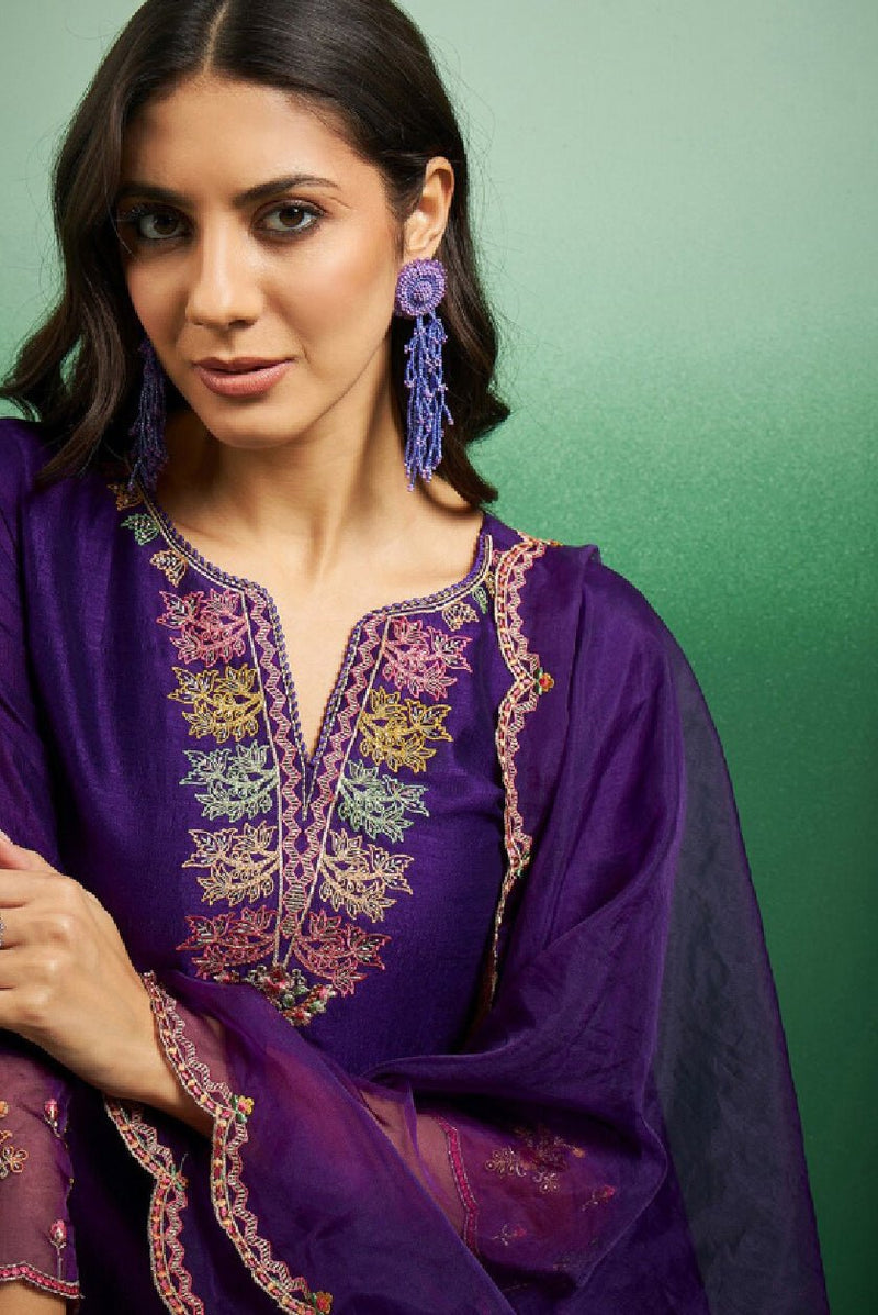 Purple Silk Kurta Set Canada - Elegant Three Piece