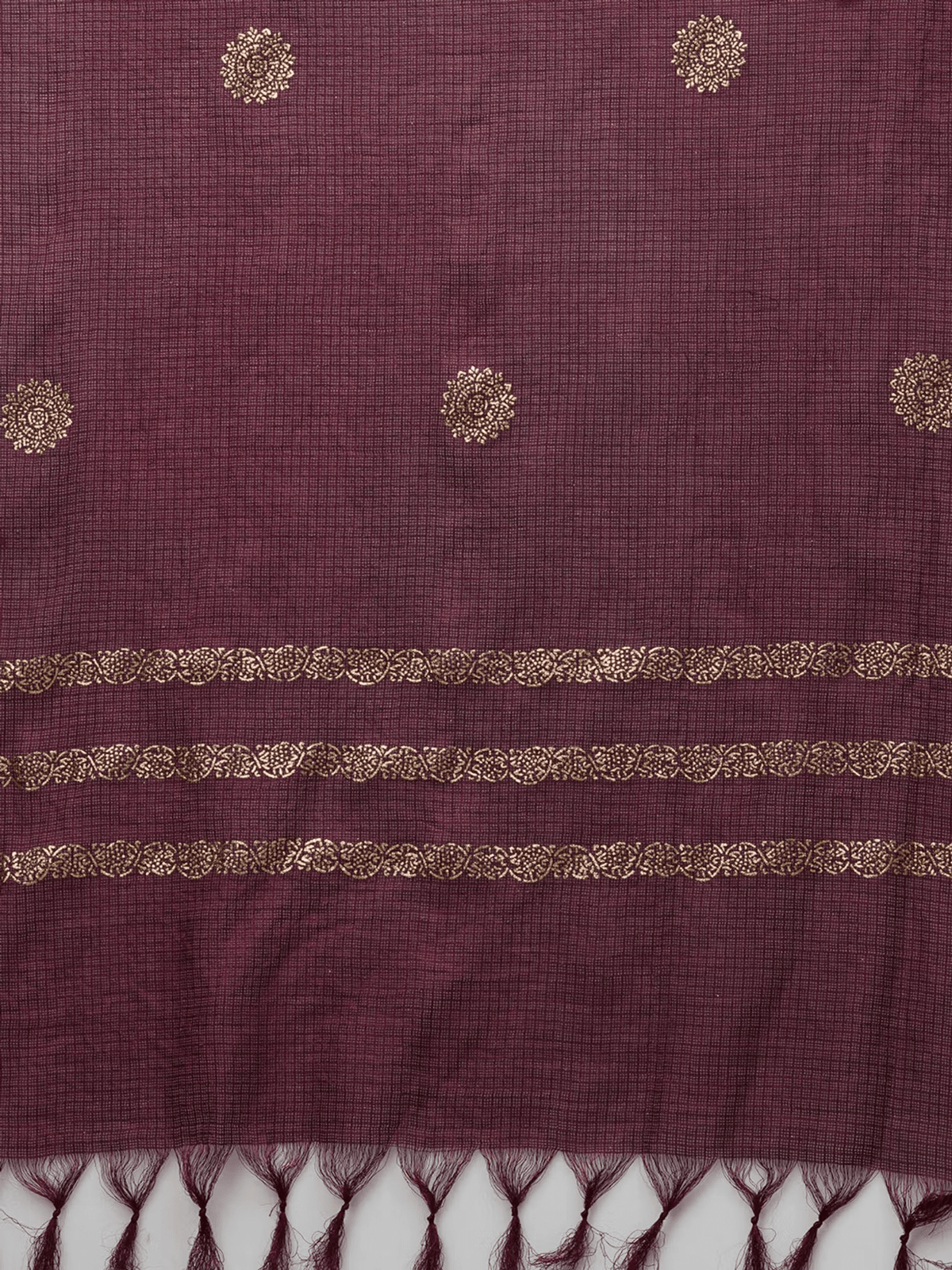 Elegant Rayon Anarkali Kurta Set with intricate golden embroidery on maroon fabric