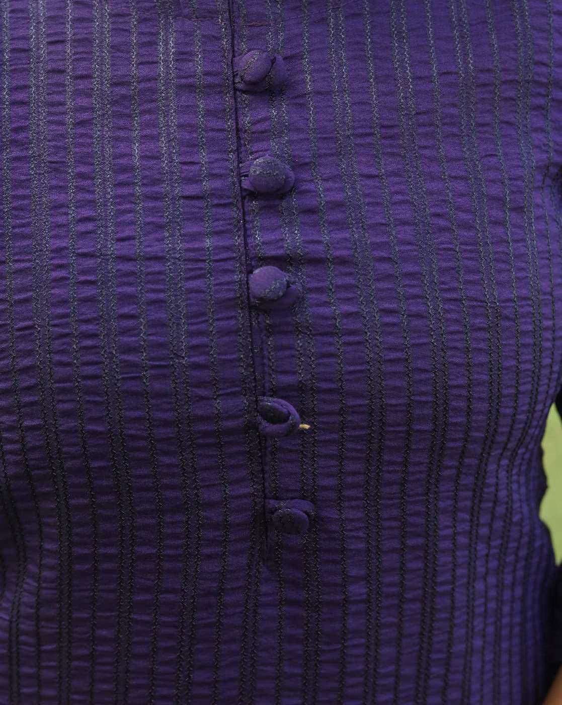 Aromie Rayon Kurta Set with Chanderi Dupatta featuring textured fabric and button detailing in purple