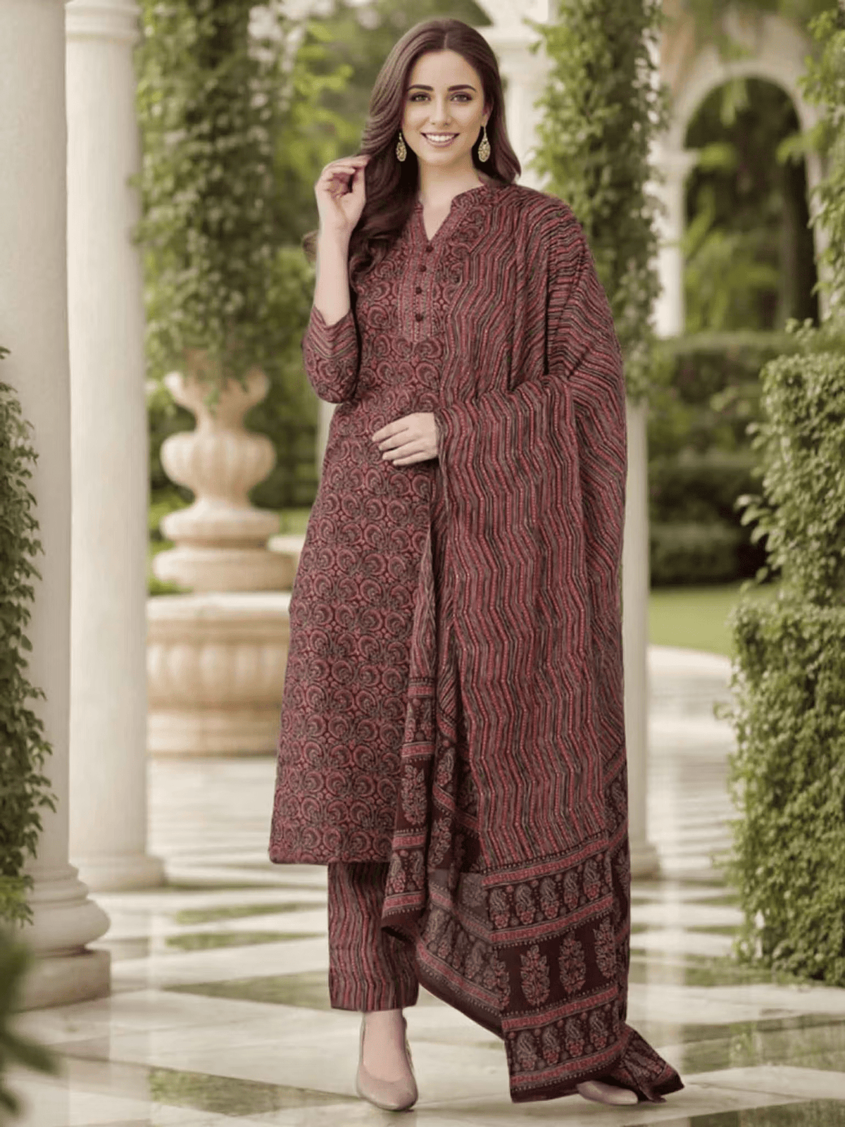Stylish Three Piece Kurtha Set with Kalamkari Dupatta in Rayon for Elegant Outfits
