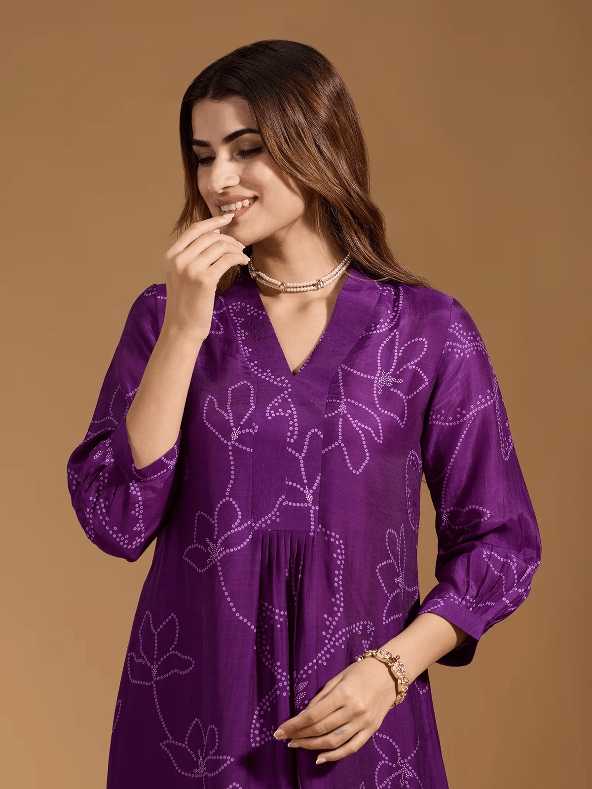 Rayon Printed Outfit Set - Elegant 3 Piece Kurtha