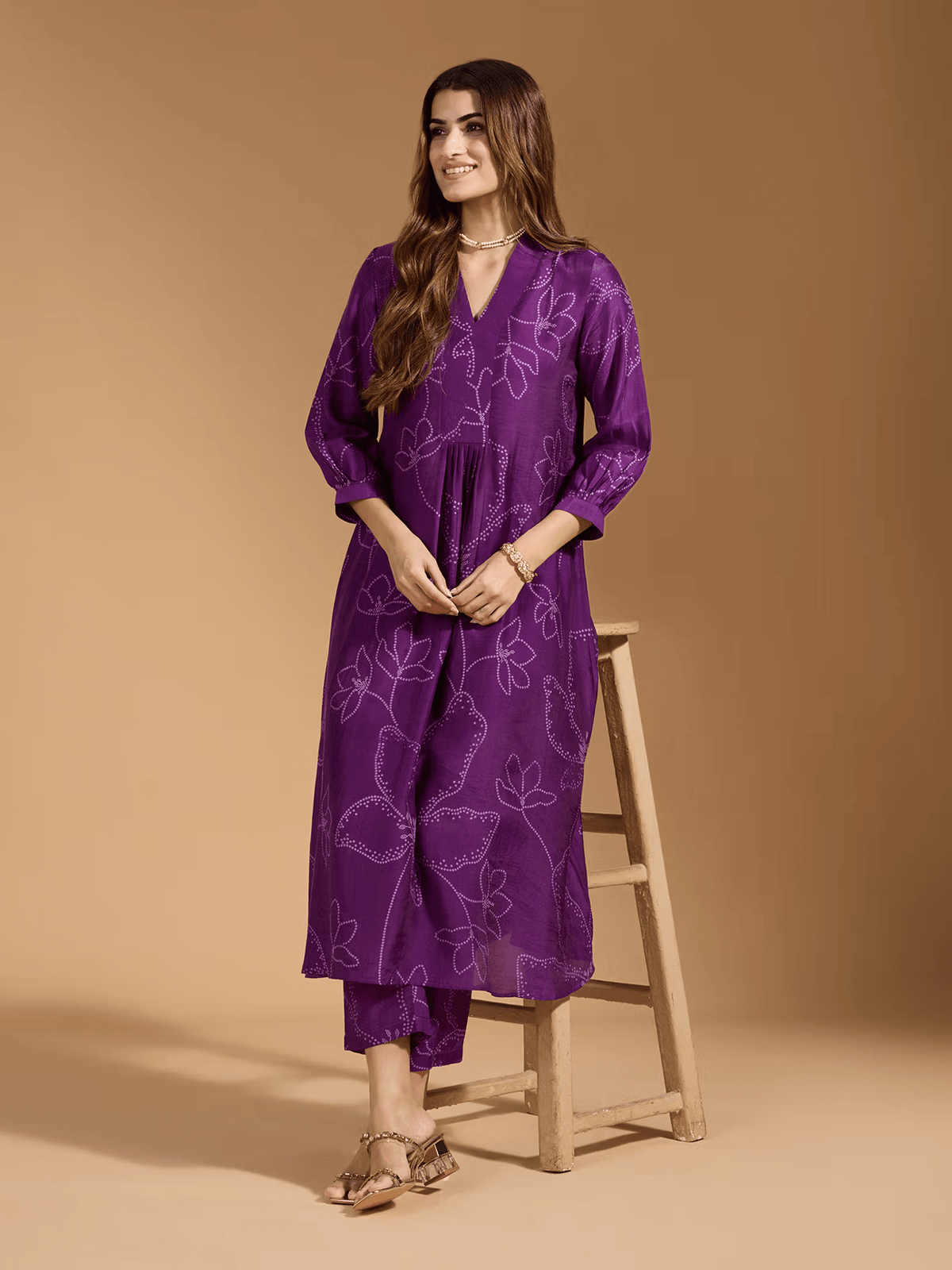 Rayon Printed Outfit Set - Elegant 3 Piece Kurtha