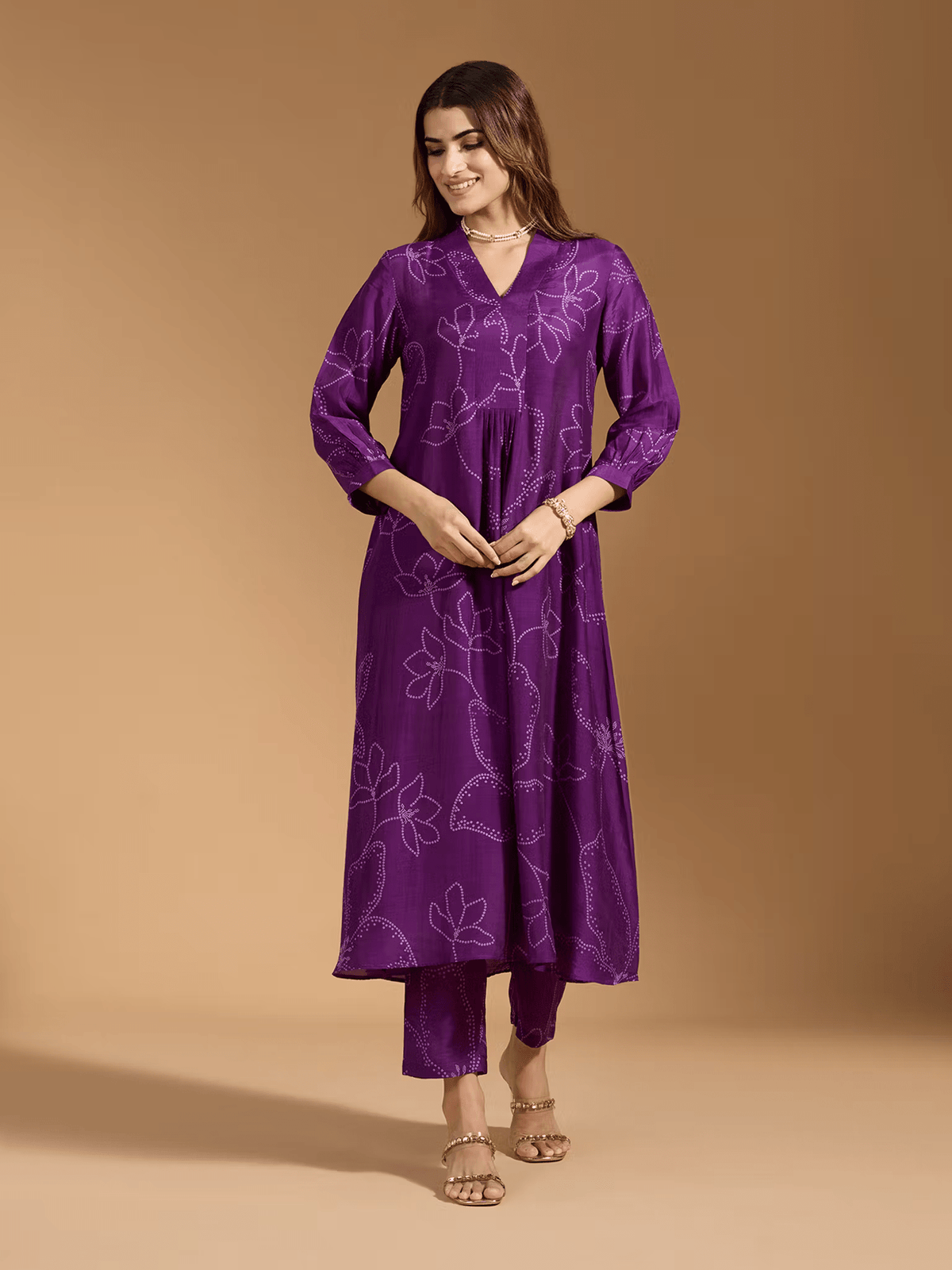 Rayon Printed Outfit Set - Elegant 3 Piece Kurtha