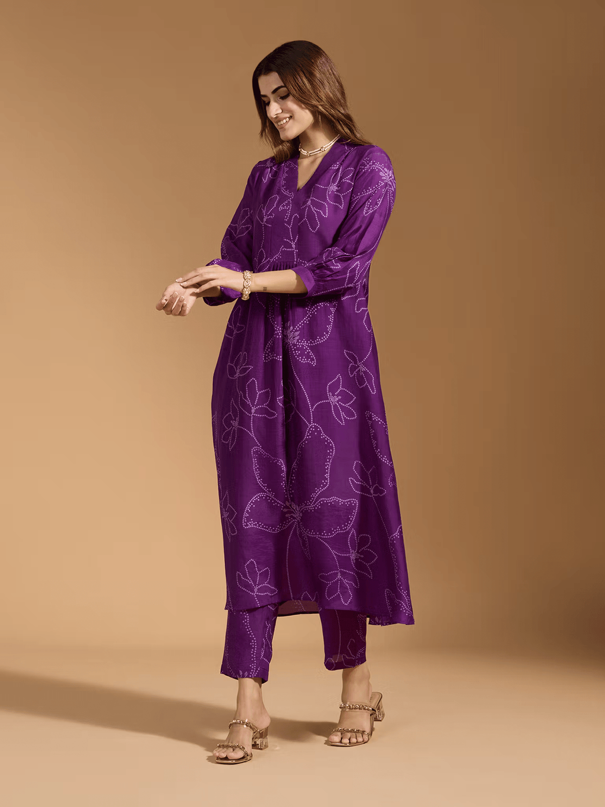 Rayon Printed Outfit Set - Elegant 3 Piece Kurtha