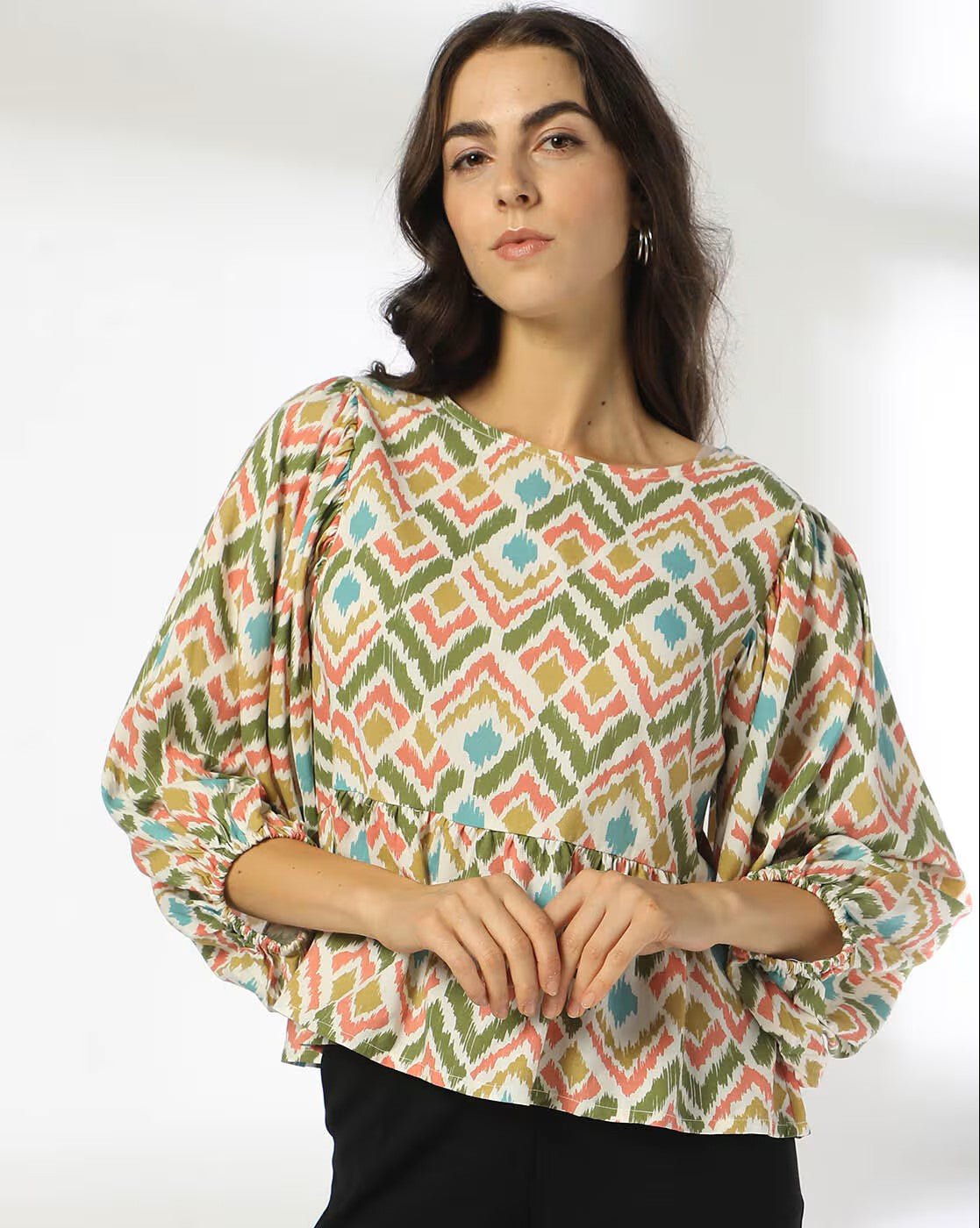 Rayon Printed Peplum Top for Women