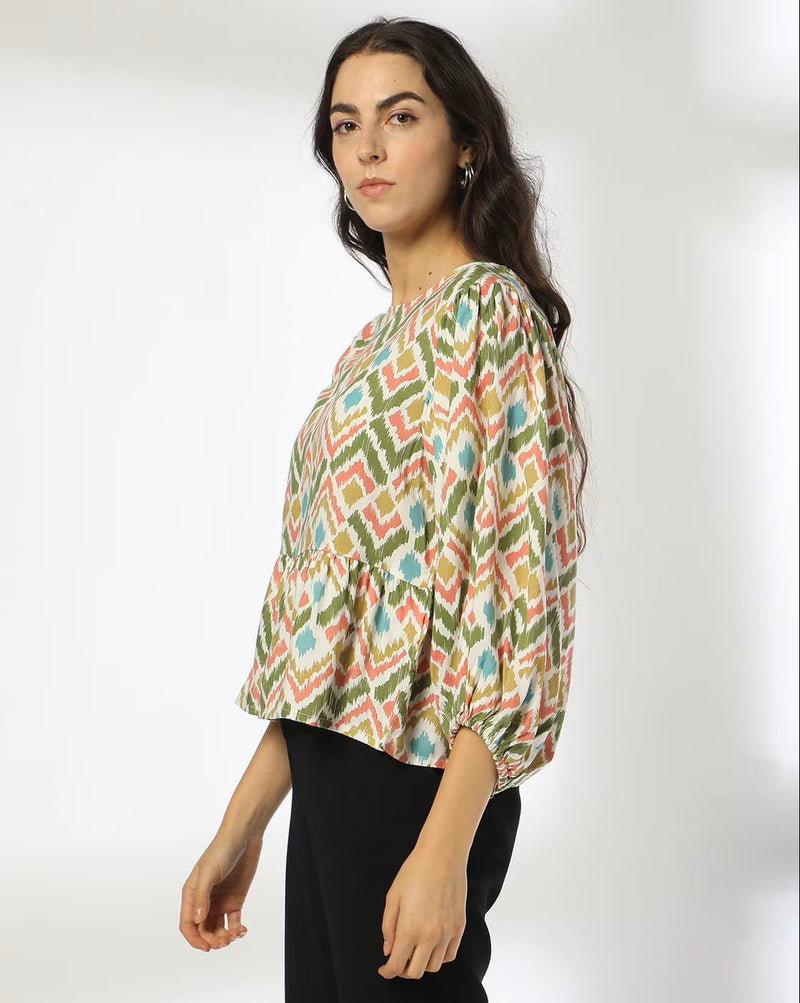 Rayon Printed Peplum Top for Women