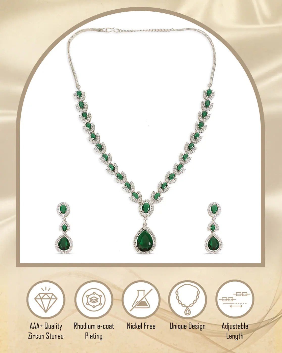 Rhodium - Plated Stone Studded Necklace and Earrings Set for Women – Classic Party Jewelry - aromie