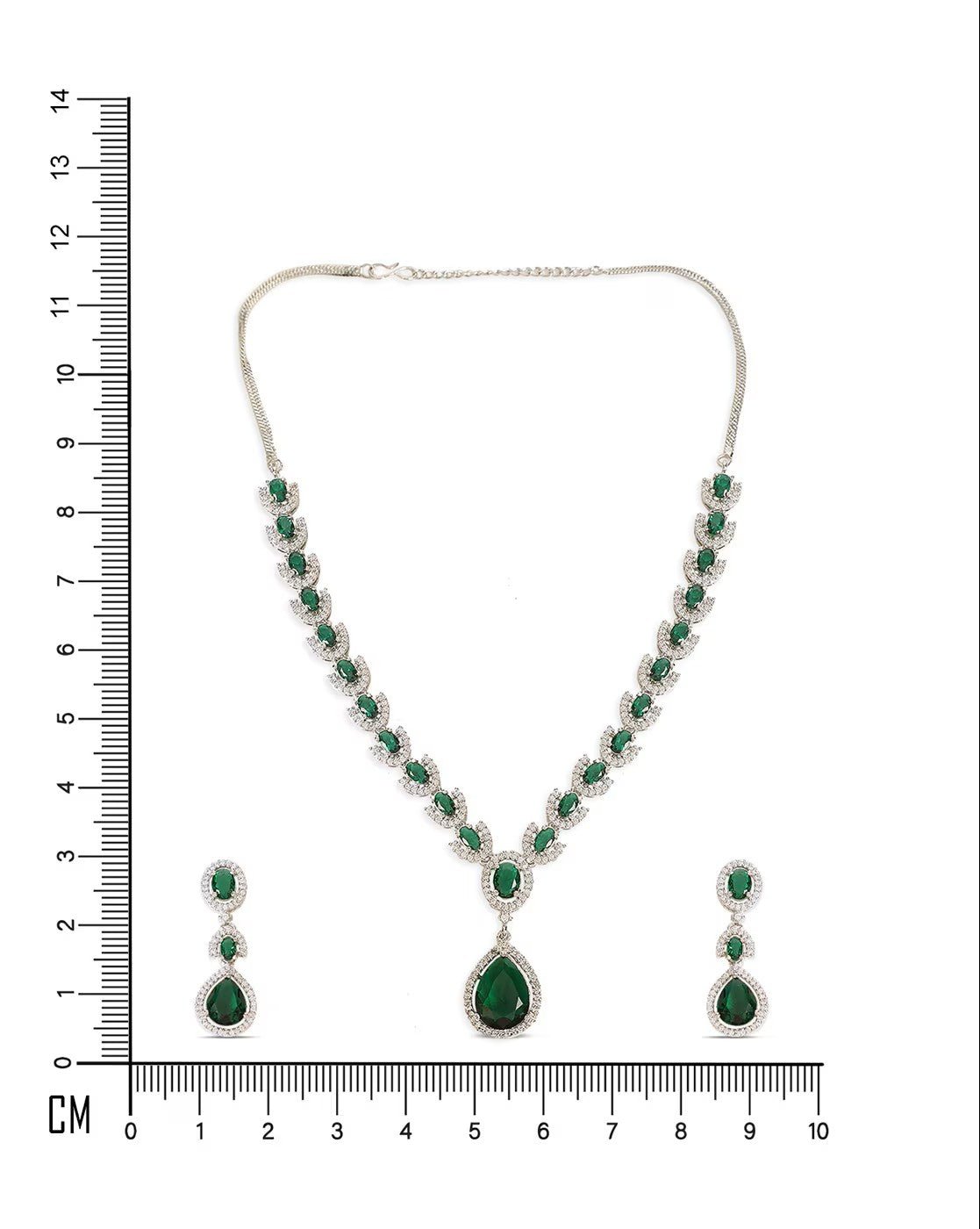 Rhodium - Plated Stone Studded Necklace and Earrings Set for Women – Classic Party Jewelry - aromie