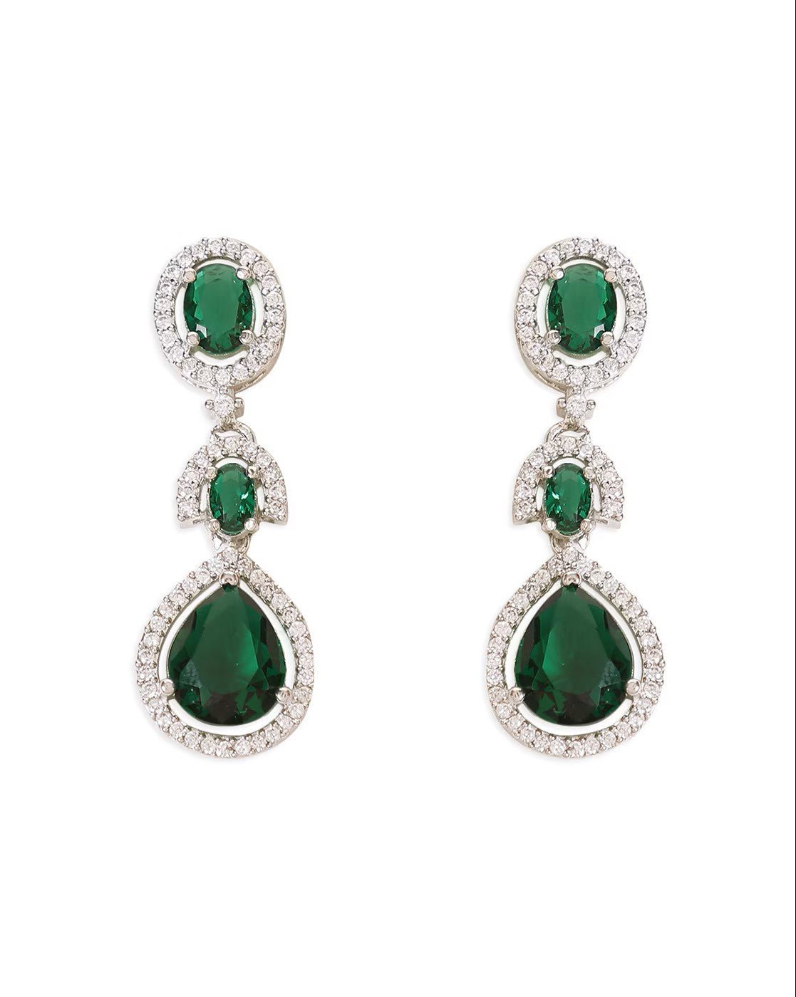 Rhodium - Plated Stone Studded Necklace and Earrings Set for Women – Classic Party Jewelry - aromie