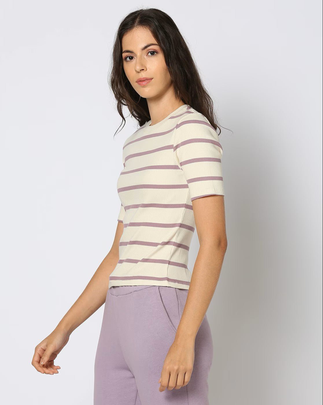 Ribbed Cotton Blend T-Shirt for Women