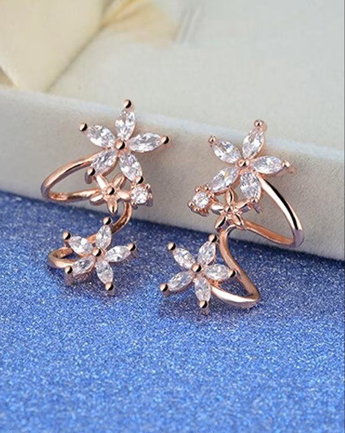 Rose Gold Diamond Studded Ear Cuffs – Elegant Brass Ear Jewelry for Women - aromie