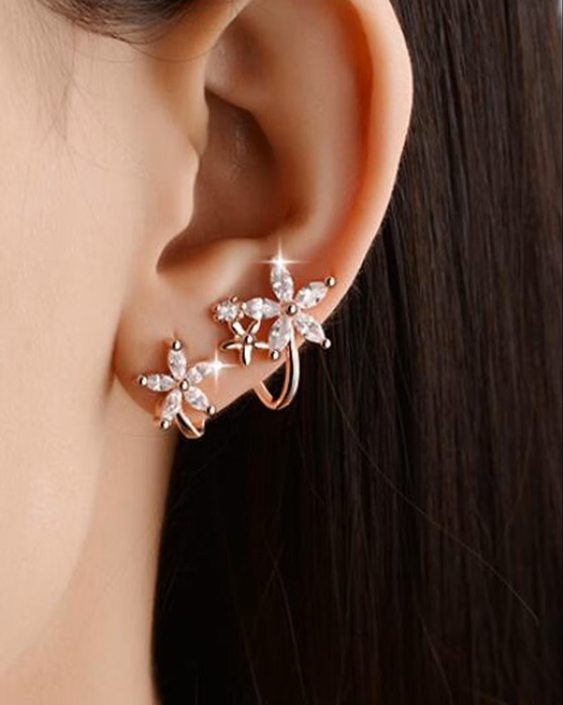 Rose Gold Diamond Studded Ear Cuffs – Elegant Brass Ear Jewelry for Women - aromie