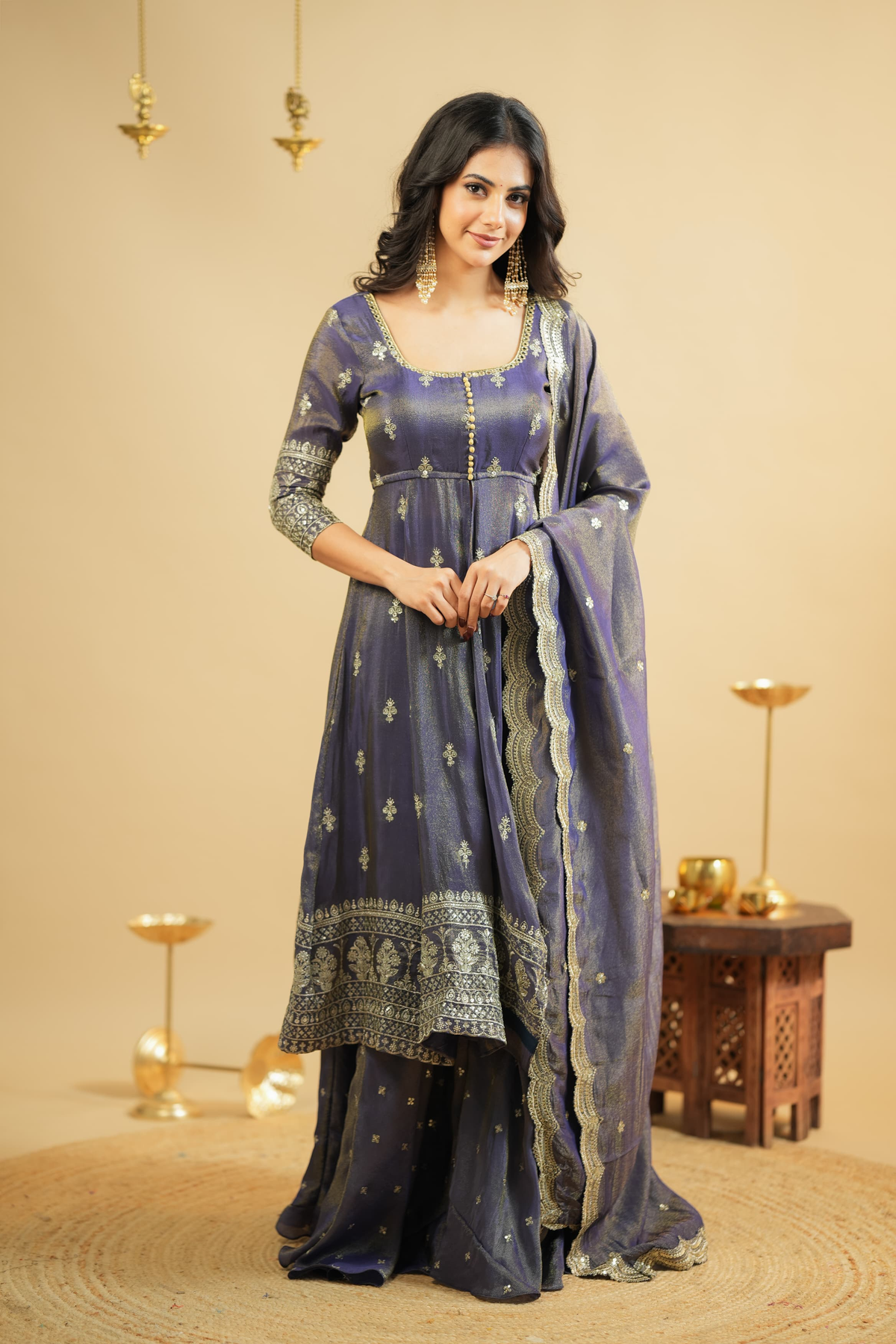 Royal purple Anarkali suit Canada made of luxurious fabric with detailed embroidery, perfect for festive occasions