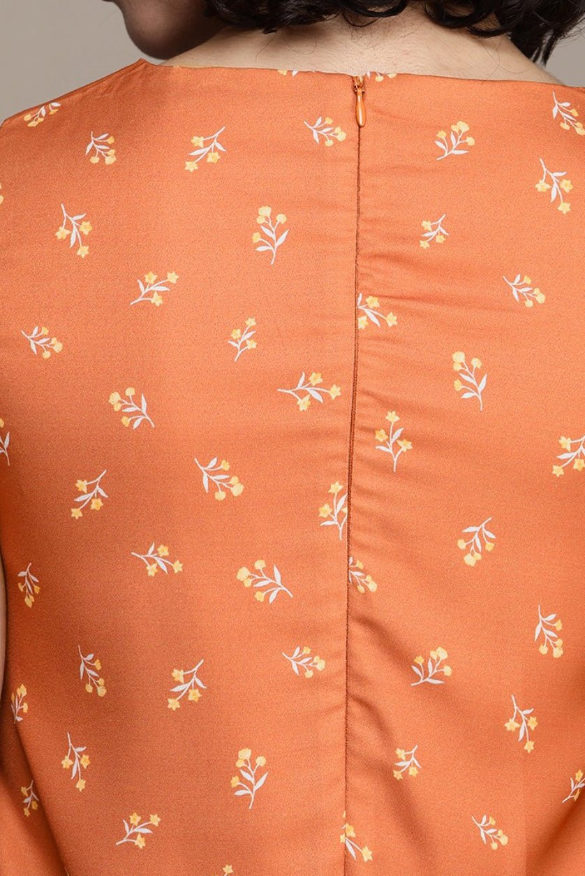 Rust Orange Mini Dress with Floral Print