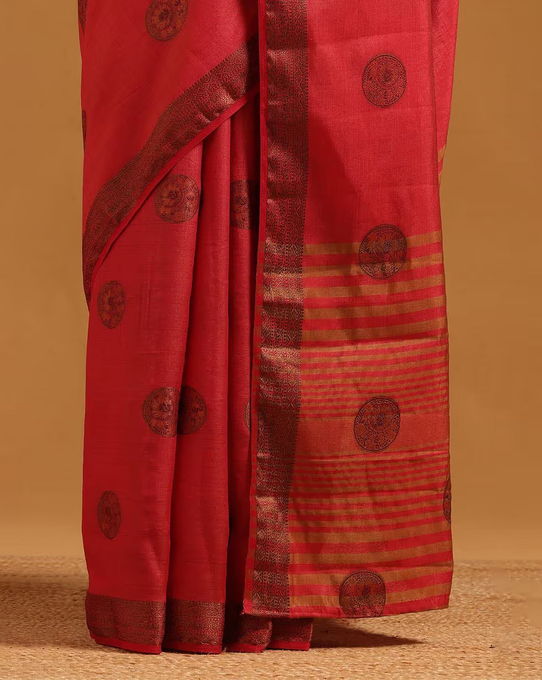 Affordable cotton silk saree in red with traditional motifs, ideal for festive occasions in Canada