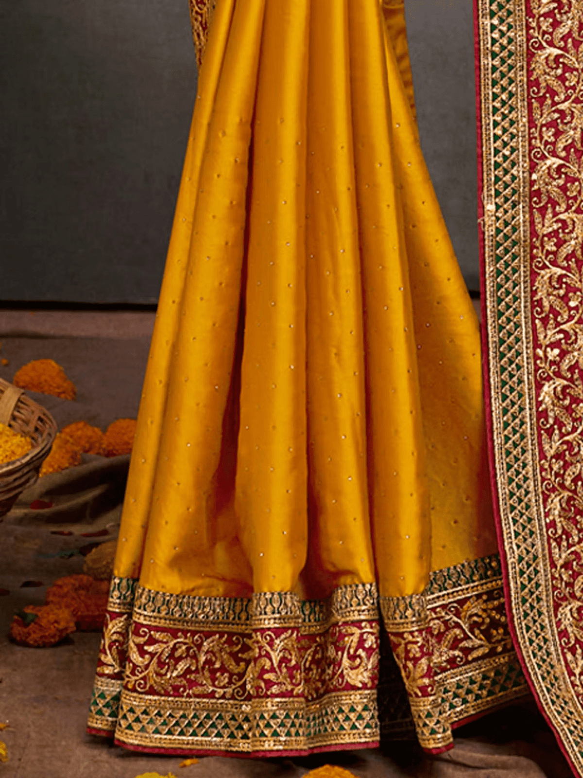 Yellow Satin Silk Saree for Elegant Occasions