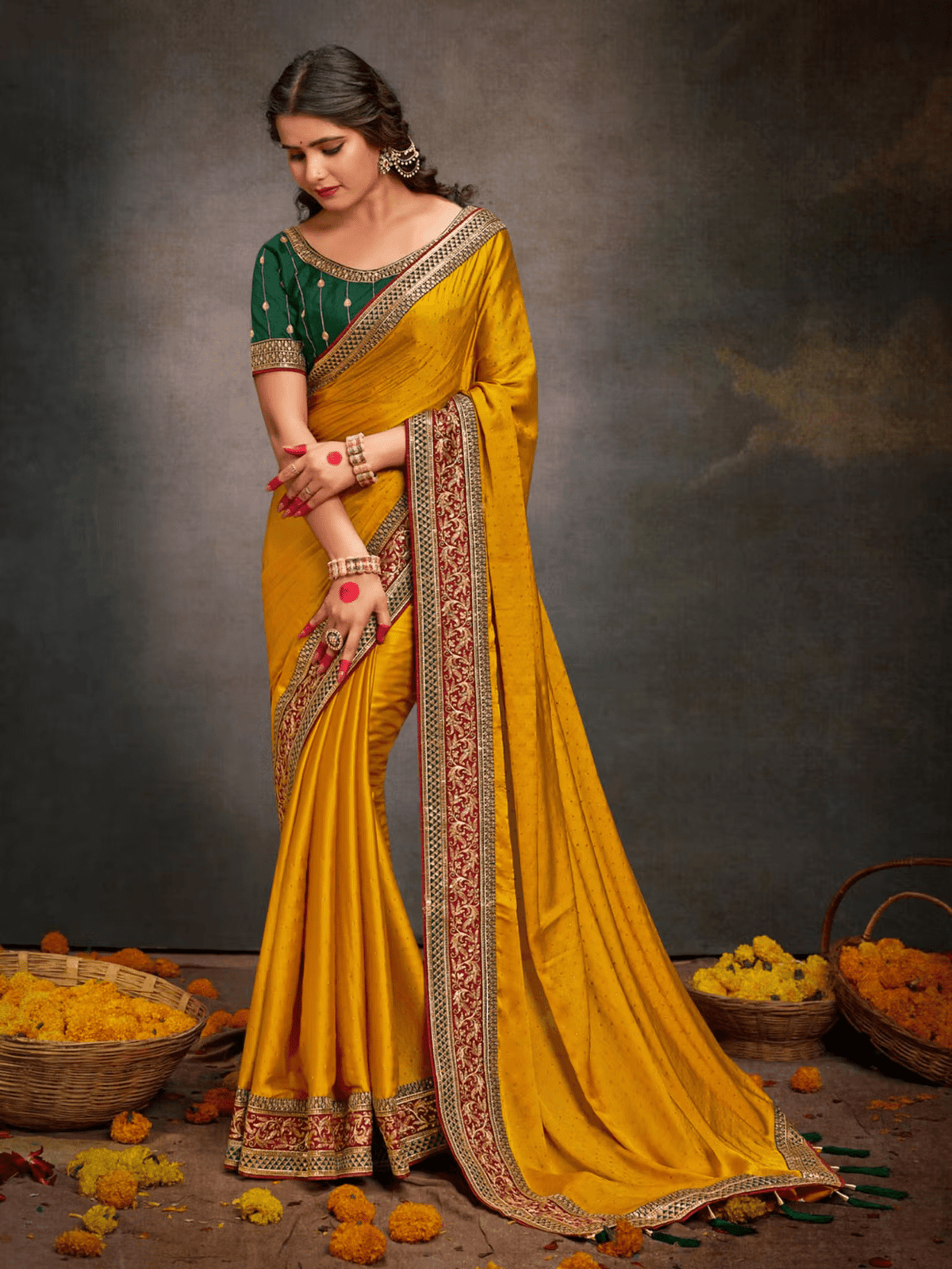 Yellow Satin Silk Saree for Elegant Occasions