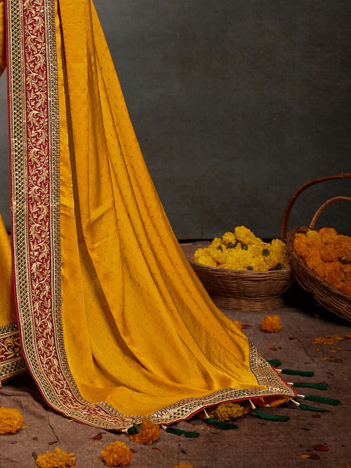 Yellow Satin Silk Saree for Elegant Occasions
