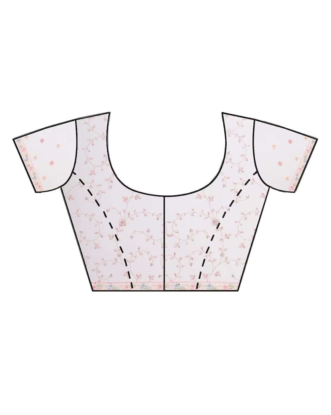 Floral designed blouse pattern for satin embellished saree Canada with short sleeves and round neckline